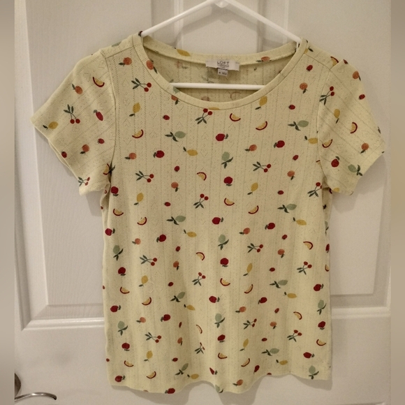 LOFT Outlet Yellow Multicolor Fruit Print Cotton Blend Short Sleeve Sleep Top XS - Picture 2 of 5